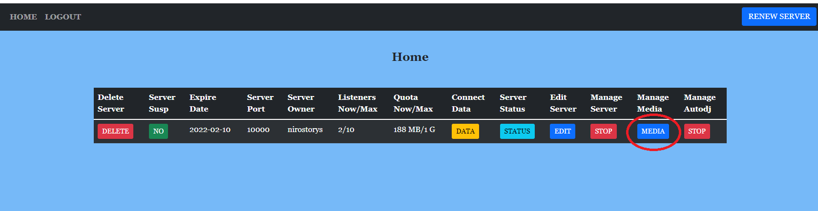 control panel home