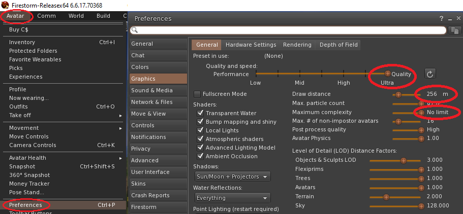 firestorm graphics settings