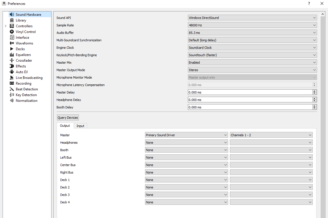 configure mixxx sound hardware