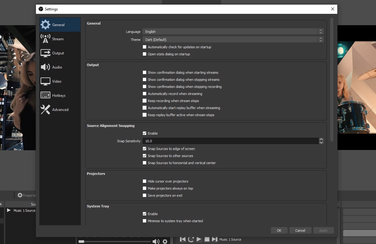 obs configure settings screen