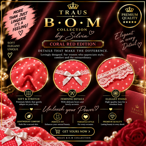 TRAUS B.O.M – Coral Red Lingerie Set – Bra & Shorts