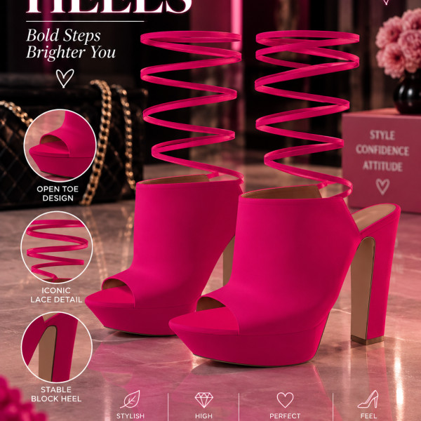Pink Lace-Up Platform Heels – Product Description
