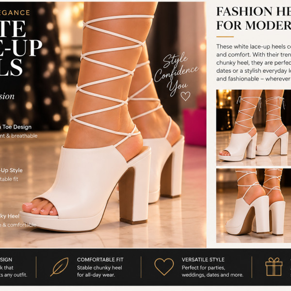 White Lace-Up Heels – Product Description
