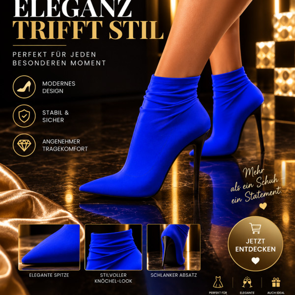 Product Description – Blue High-Heel Ankle Boots