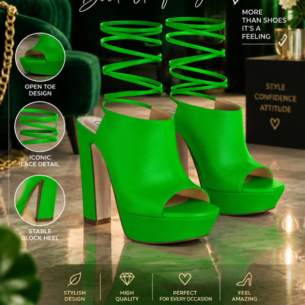 Green Lace-Up Platform Heels – Product Description