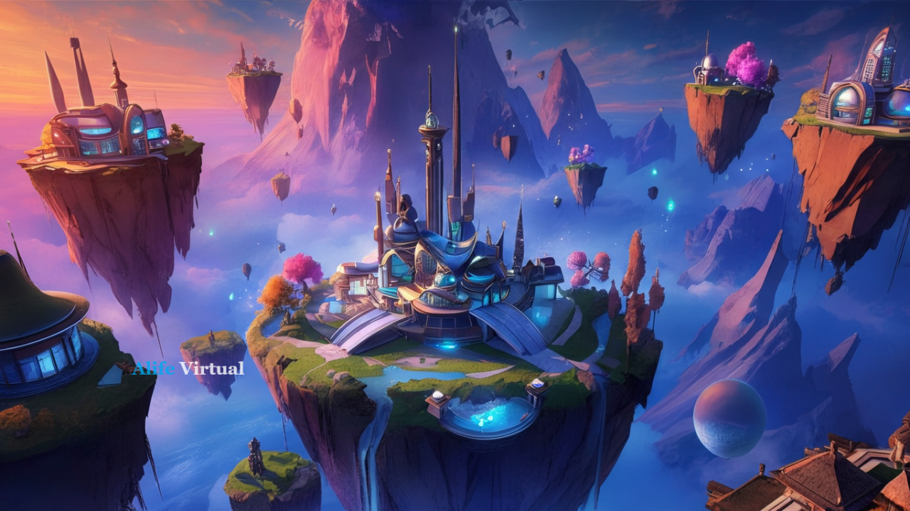 Futuristic fantasy floating islands
