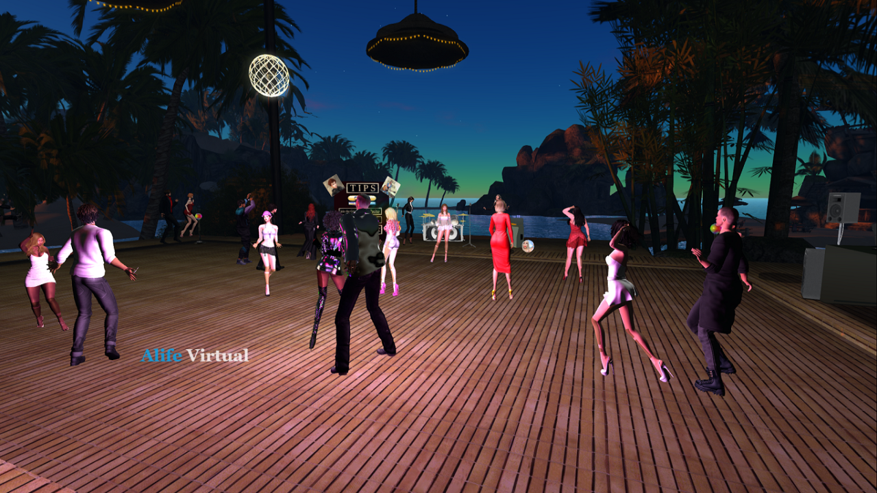 Virtual life avatars partying on tropical island
