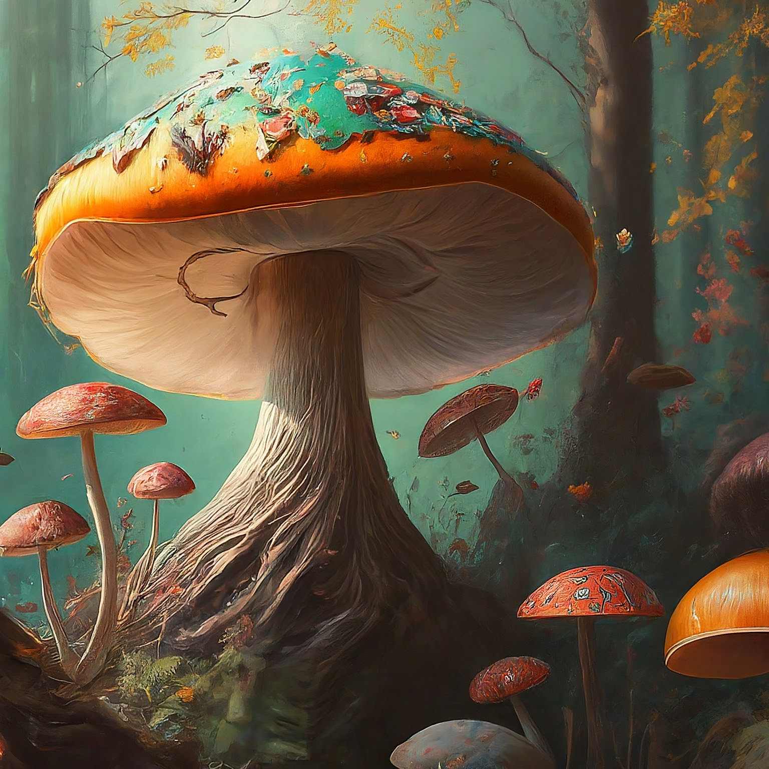 Whimsical mushroom forest