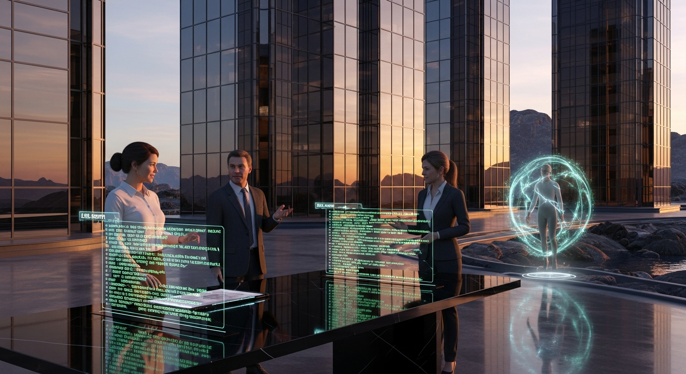 Developers comparing LSL scripts between Second Life and OpenSim on holographic screens with teleport gates glowing nearby - Alife Virtual World